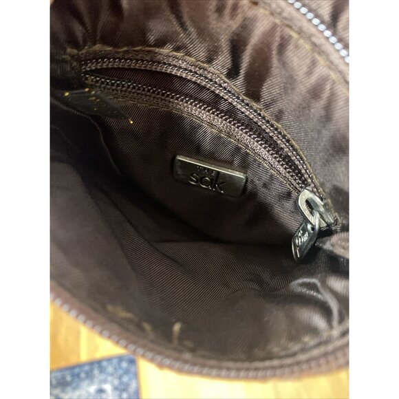 The Sak Crochet Bag Crossbody Purse Handbag Brown Zipper Flap Top Small - Picture 6 of 7